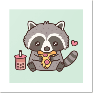 Cute Raccoon Love Eating Pizza Posters and Art